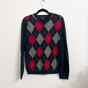 EUC Banana Republic Cashmere & Cottom V Neck Argyle Long Sleeve Sweater - Small